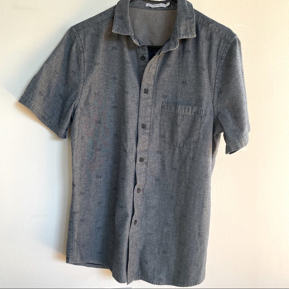 Alternative Apparel Denim Short Sleeve button down with bicycle print